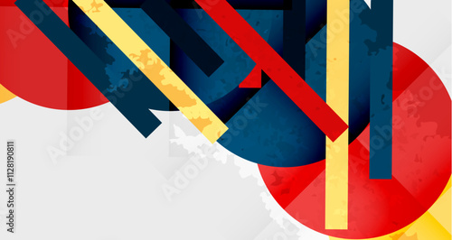 Squares, circles and triangles and grainy noisy texture. Vector Illustration For Wallpaper, Banner, Background, Card, Book Illustration, landing page