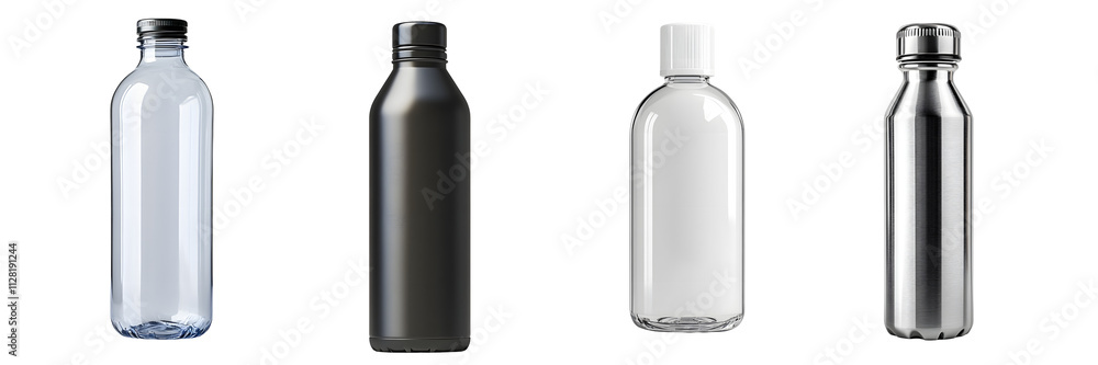 Variety of Stylish Eco-Friendly Water Bottles on transparent background Variety of Stylish Eco-Friendly Water Bottles on transparent background
