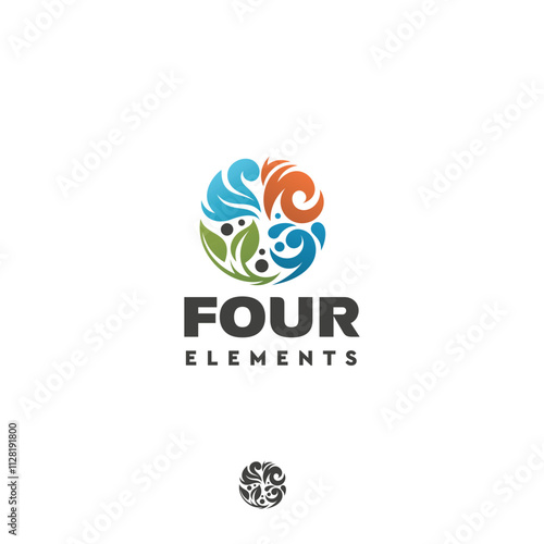 Four elements ecology astrology fire water air earth wind leaf drop vector logo