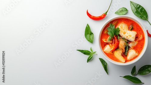 Homemade Tomato and Basil Soup in White Bowl with Fresh Ingredients