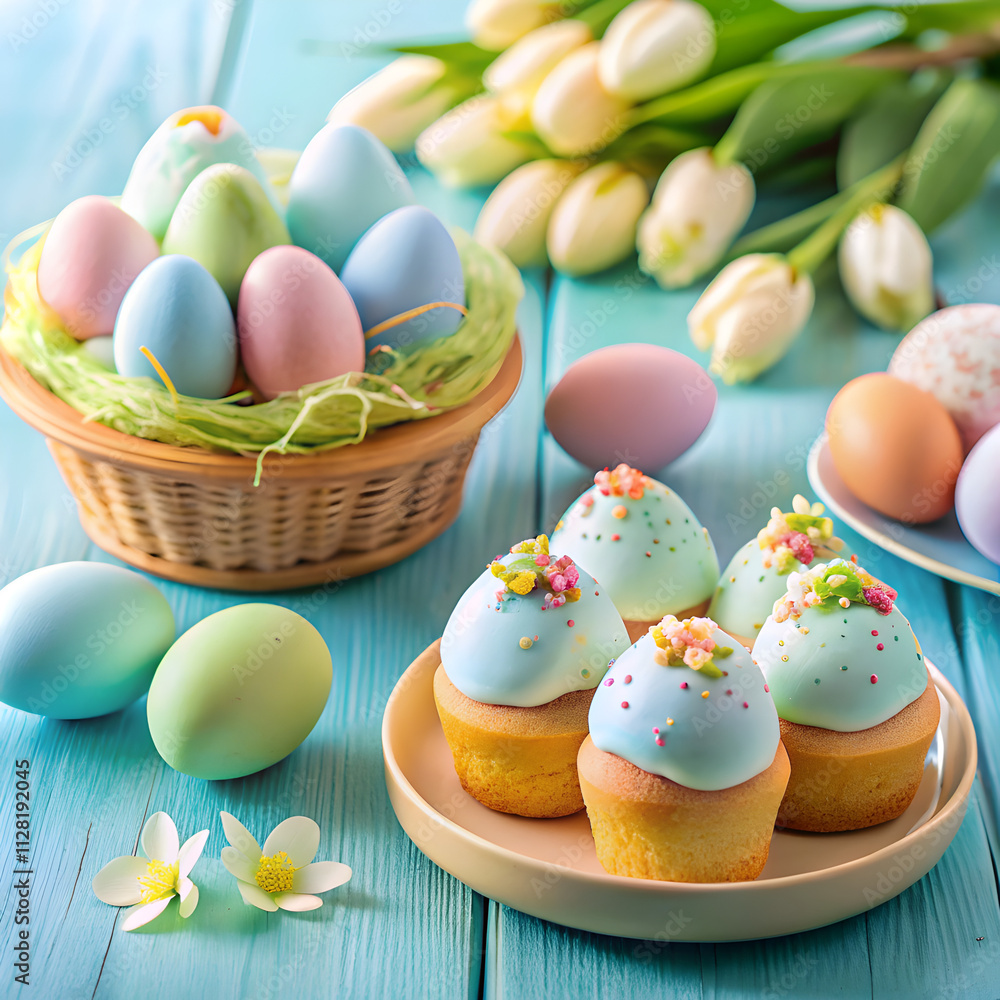 Fototapeta premium easter cake and eggs