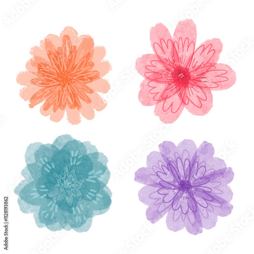 colour full watercolour flower pack for printing, textile, fashion febric design, scraft  photo