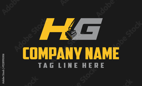 Letter HG mulching, excavator logo vector , Land Clearing Mulcher vector art	