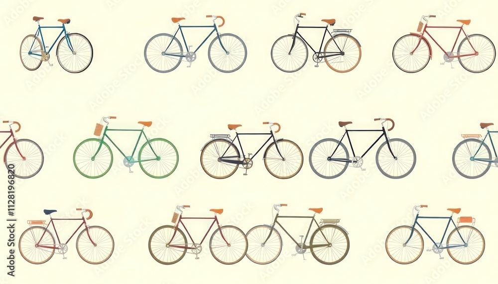 Fototapeta premium seamless pattern with bicycles or icon set bicycles