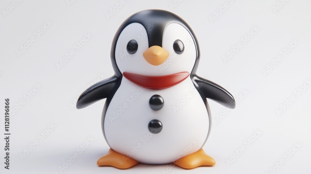 A cute, stylized penguin figure with a red scarf and three buttons. A cute, stylized penguin figure with a red scarf and three buttons.