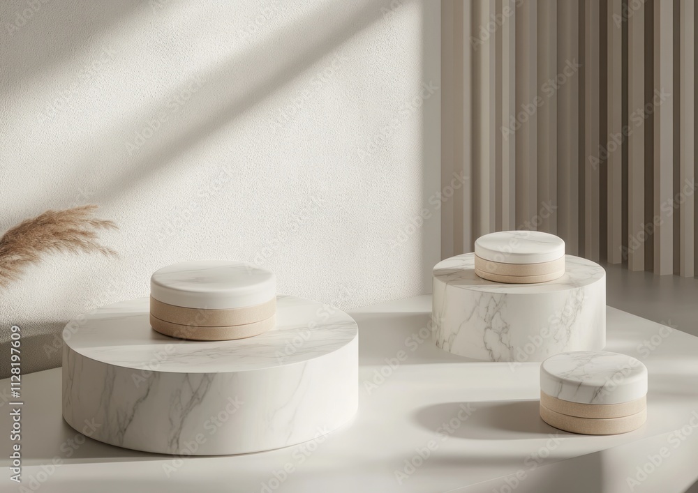 Minimalist display featuring marble and wooden elements in a serene, well-lit setting. Minimalist display featuring marble and wooden elements in a serene, well-lit setting.