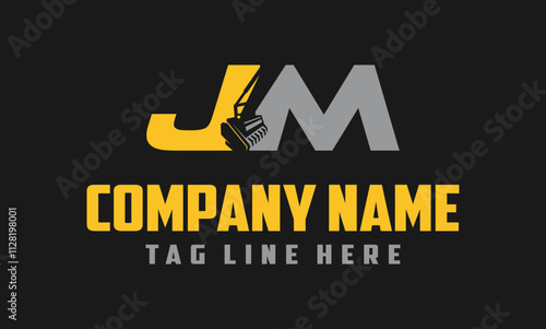 Letter JM mulching, excavator logo vector , Land Clearing Mulcher vector art	