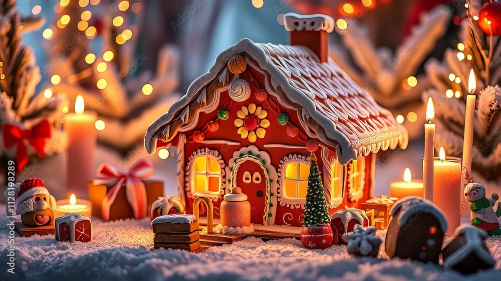 Fototapeta premium Cozy Gingerbread House Winter Wonderland Treats