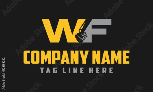 Letter WF mulching, excavator logo vector , Land Clearing Mulcher vector art	