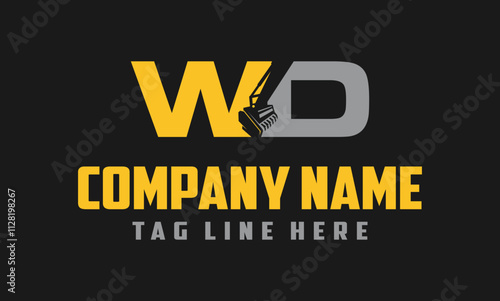 Letter WD mulching, excavator logo vector , Land Clearing Mulcher vector art	