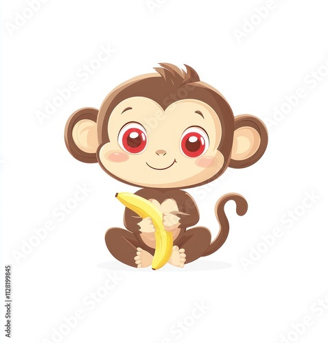 A cute cartoon monkey holding a banana, designed for playful and cheerful themes.