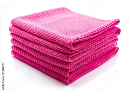 Pink Microfiber Cleaning Cloths, White Background, Stock Photo, Cleaning Supplies, Household Cleaning