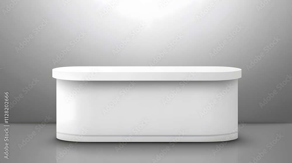 A blank white portable exhibition counter, shown as a realistic vector mockup, suitable for trade show promotional table display stands and design templates A blank white portable exhibition counter, shown as a realistic vector mockup, suitable for trade show promotional table display stands and design templates