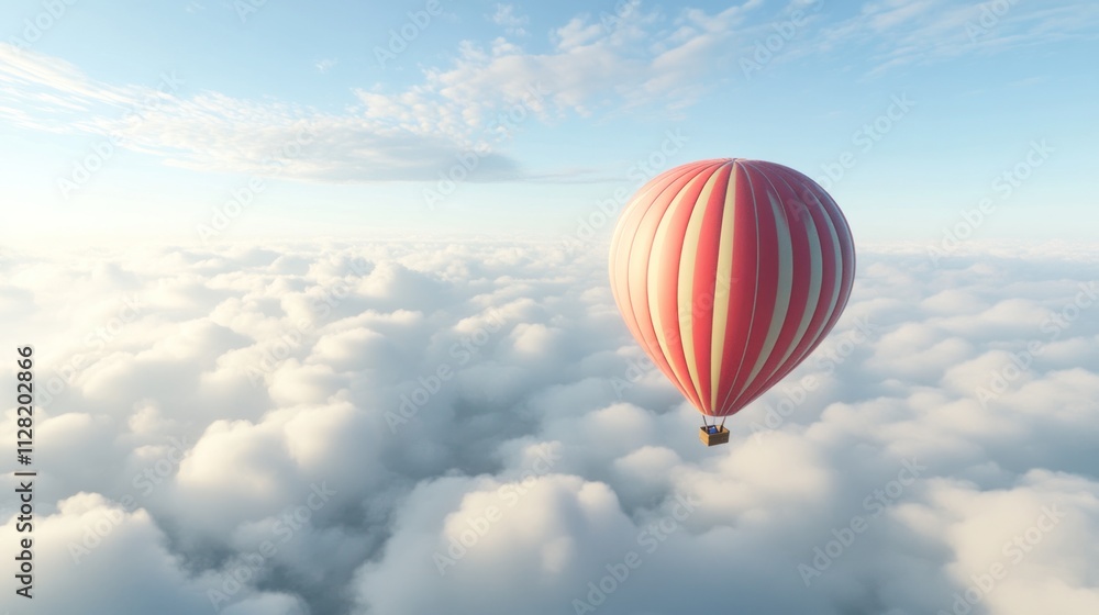 A colorful hot air balloon soaring above fluffy clouds in a serene sky. A colorful hot air balloon soaring above fluffy clouds in a serene sky.