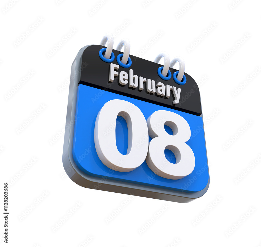3D Calendar February Date 08 3D Calendar February Date 08