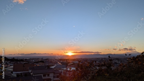 sunset view with the ocean from the mountain