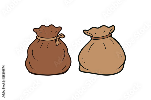Brown sack with patch and rope, agriculture cartoon themed illustrations