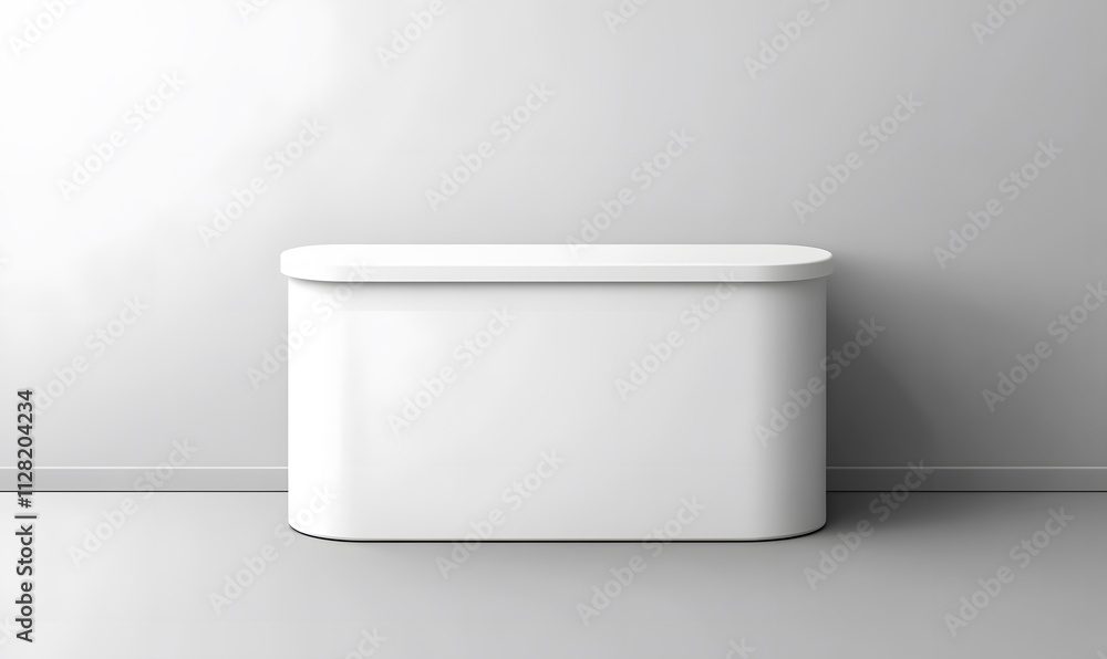 A blank white portable exhibition counter, shown as a realistic vector mockup, suitable for trade show promotional table display stands and design templates A blank white portable exhibition counter, shown as a realistic vector mockup, suitable for trade show promotional table display stands and design templates