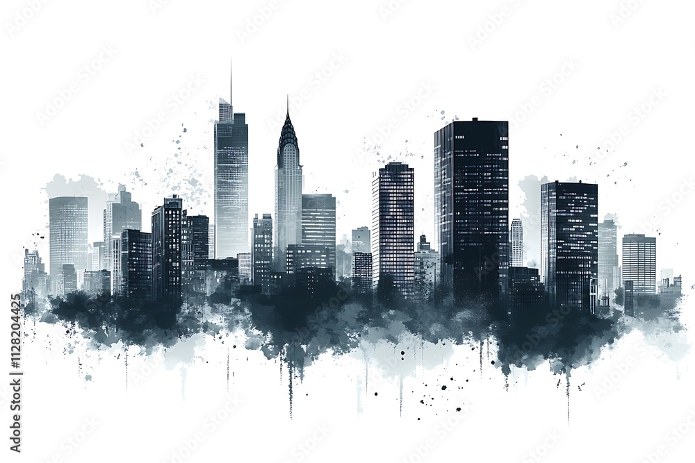 Fototapeta premium City skyline silhouette illustration with skyscrapers and buildings at night