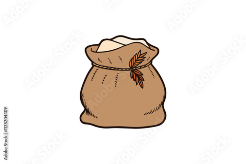 Rice sack icon - brown hand drawn sack clipart for agriculture and grain storage illustration