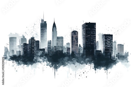 City skyline silhouette illustration with skyscrapers and buildings at night photo