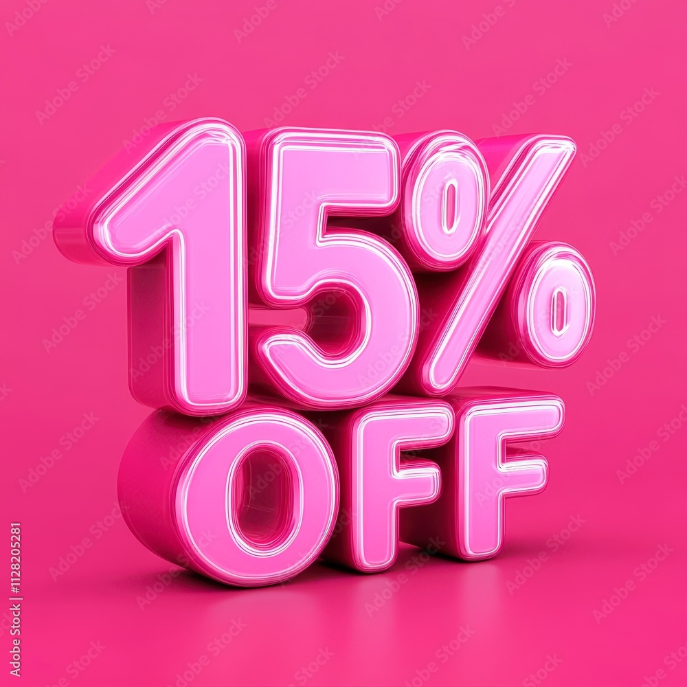 Bright and bold pink discount graphic showcases a 15% off promotion, ideal for retail marketing, social media campaigns, or advertising materials to attract customers, Bright and bold pink discount graphic showcases a 15% off promotion, ideal for retail marketing, social media campaigns, or advertising materials to attract customers,