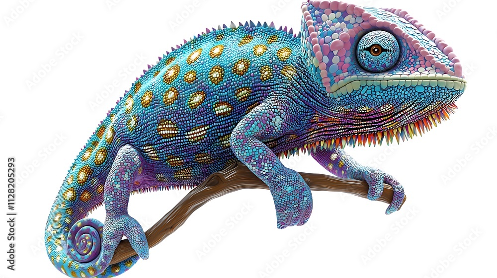 Fototapeta premium Vibrant Chameleon on Branch Reptile Exotic Wildlife Nature