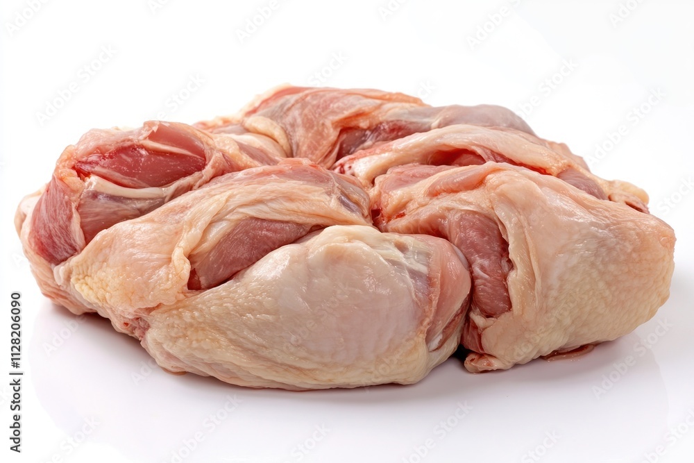 Raw chicken pieces arranged on a white background, ready for cooking or preparation. Raw chicken pieces arranged on a white background, ready for cooking or preparation.