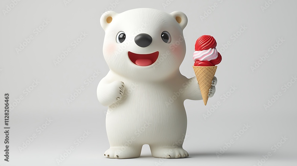 Adorable Polar Bear Cub Holding Ice Cream Cone Summer Fun Adorable Polar Bear Cub Holding Ice Cream Cone Summer Fun