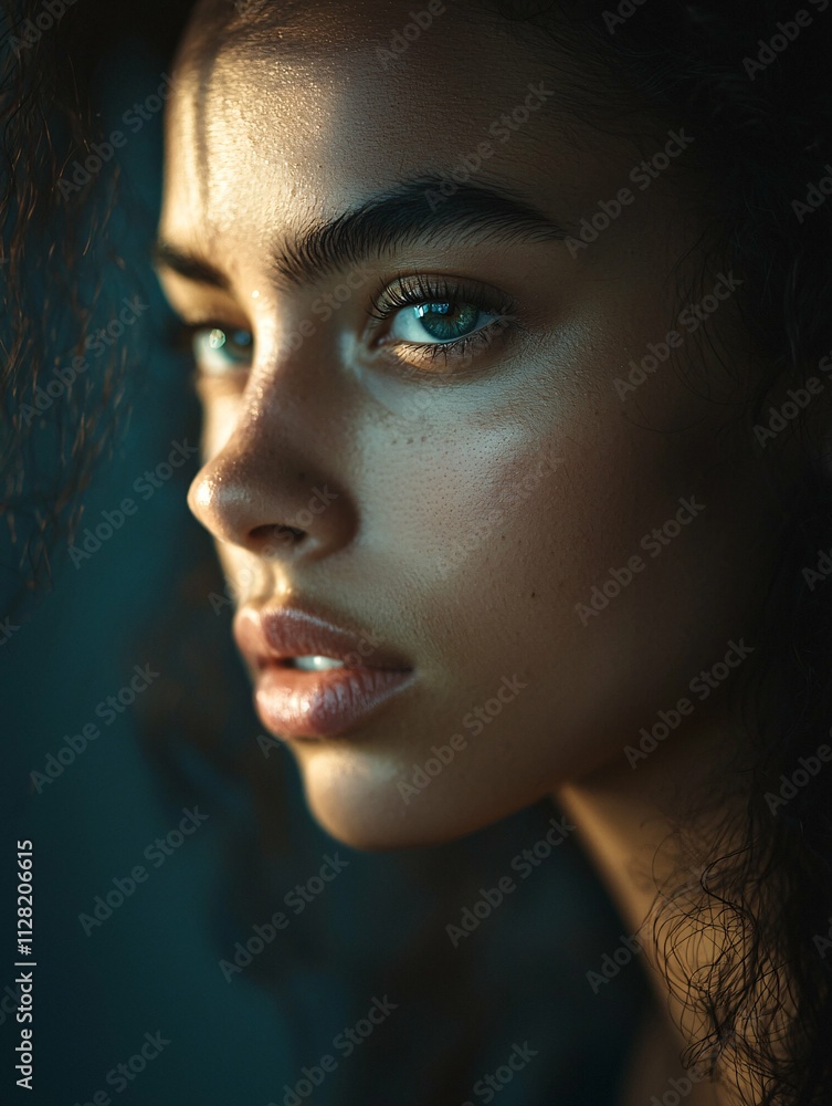 A close-up of a resolute young woman in a contemporary studio, her steady gaze illuminated by soft lighting that conveys strength and resilience. A close-up of a resolute young woman in a contemporary studio, her steady gaze illuminated by soft lighting that conveys strength and resilience.