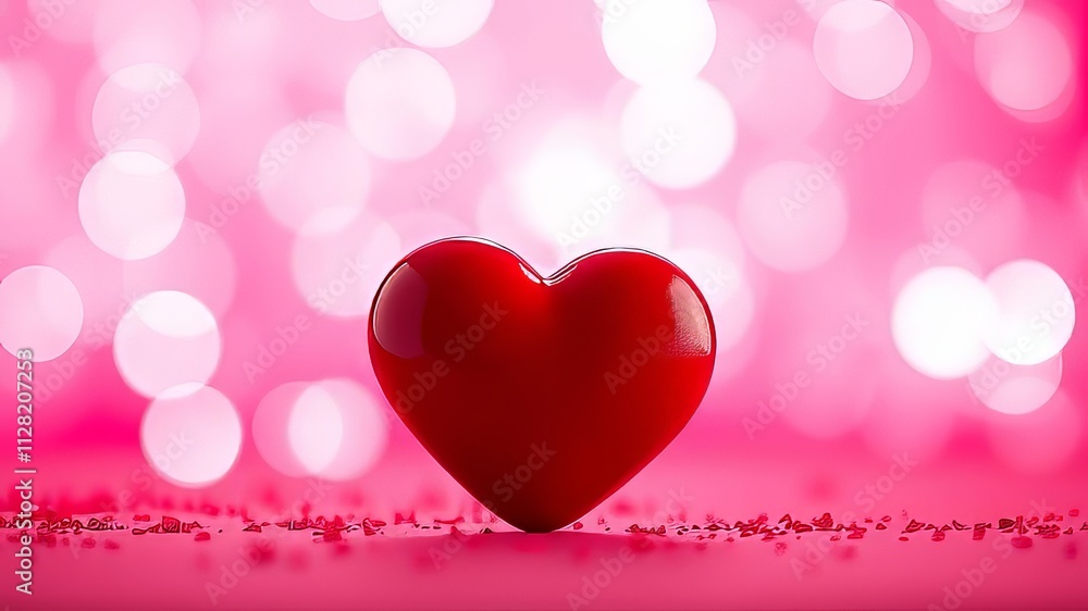 Romantic Red Heart on Pink Bokeh with Floating Lights - Valentine's Day AI Art Romantic Red Heart on Pink Bokeh with Floating Lights - Valentine's Day AI Art