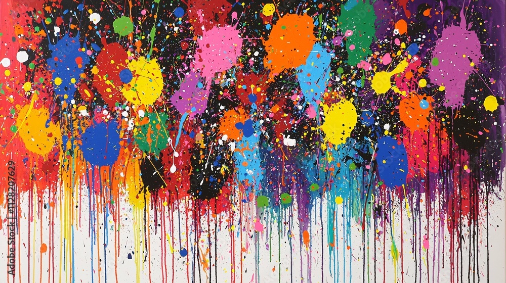 Fototapeta premium A colorful cascade from paintbrushes transforms a blank canvas into an abstract masterpiece, sparking creativity and inspiration.