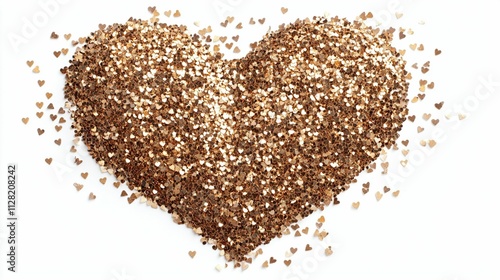 Heart made of gold glitter isolated on white background. Valentine's day concept.