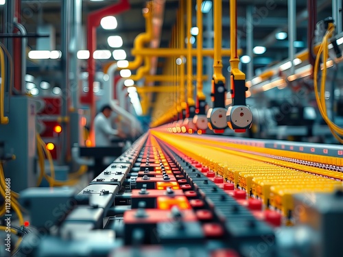 Wallpaper Mural Vibrant Assembly Line Production Close-up - AI Photo Torontodigital.ca
