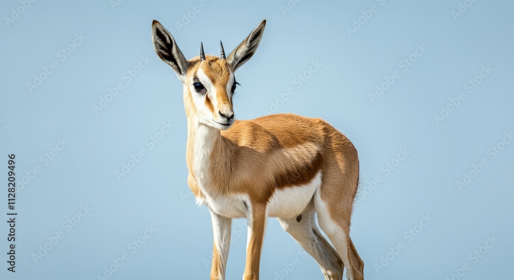 Naklejka premium Young antelope against a clear sky, emphasizing wildlife and nature exploration