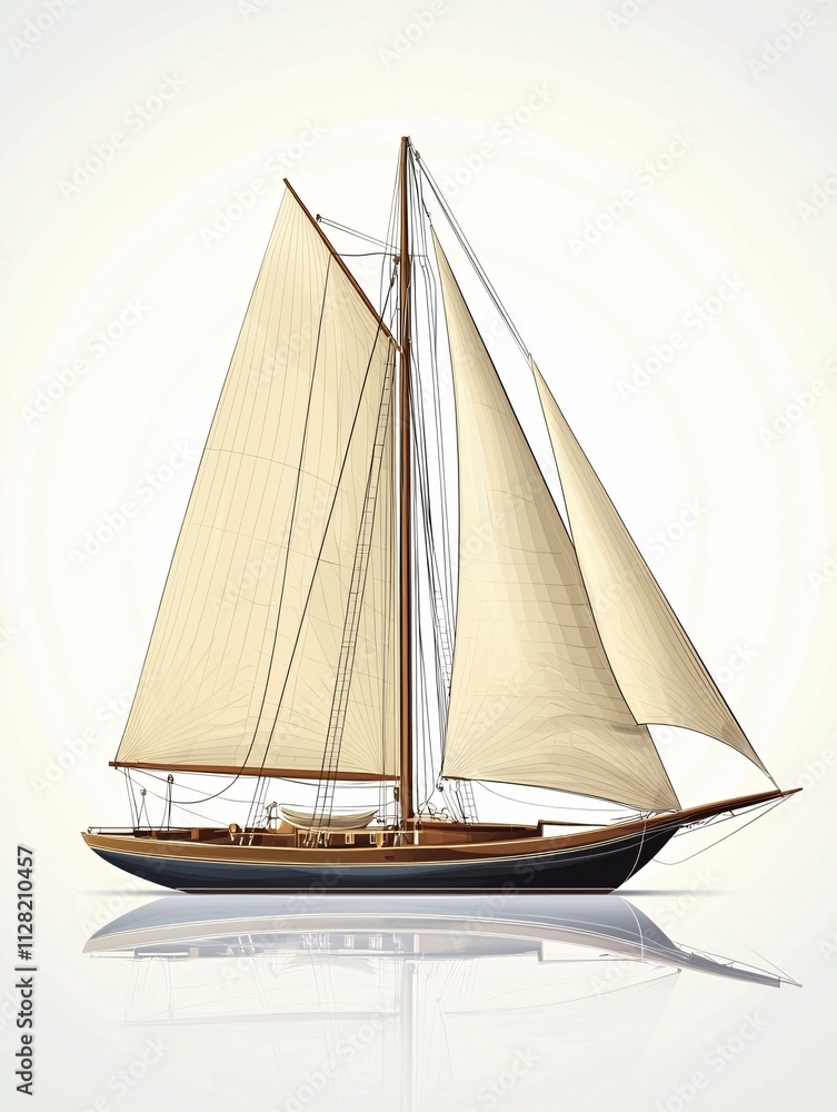 Obraz premium A classic yacht illustration depicting its two masts and unique hull against a white background.