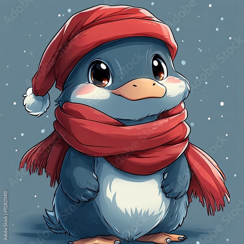 Jolly Cartoon Platypus in a Cozy Winter Hat photo