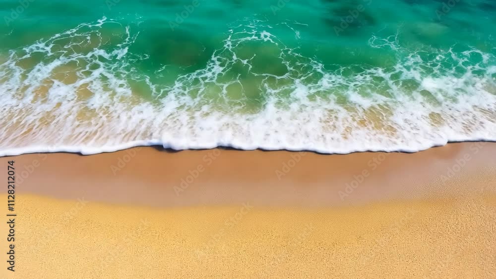 Serene beach with gentle ocean waves and soft golden sand water Serene beach with gentle ocean waves and soft golden sand water