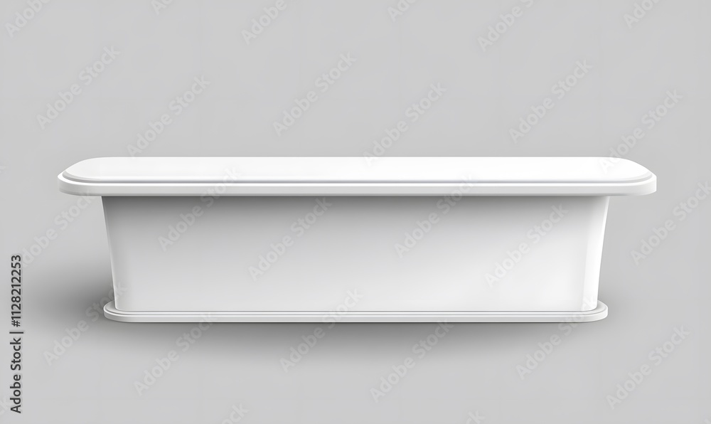 A blank white portable exhibition counter, shown as a realistic vector mockup, suitable for trade show promotional table display stands and design templates A blank white portable exhibition counter, shown as a realistic vector mockup, suitable for trade show promotional table display stands and design templates