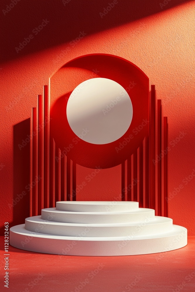 Obraz premium Podium on a red background, Chinese New Year theme in a minimalist style