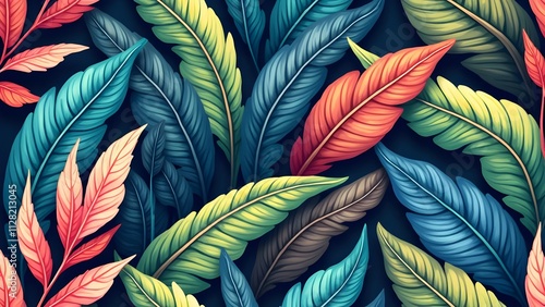 Seamless Pattern of Pastel Banana Leaves and Palm for Wallpapers