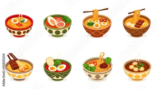 ramen illustration vector. ramen cut of design. set of icons ramens. photo