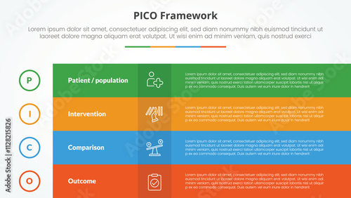 PICO framework infographic concept for slide presentation with box table fullpage colorful with 4 point list with flat style