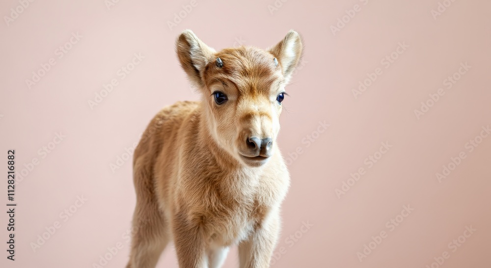 Adorable calf standing against a soft pink background Adorable calf standing against a soft pink background