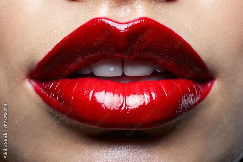 Obraz premium A woman's lips are painted red and she is smiling