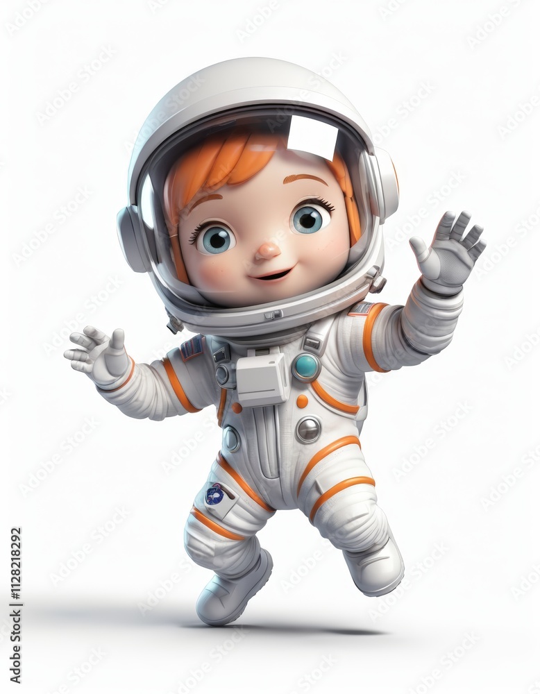 Cute astronaut in spacesuit waving happily, suitable for kids educational materials, posters, science fiction designs, or spacerelated content. Cute astronaut in spacesuit waving happily, suitable for kids educational materials, posters, science fiction designs, or spacerelated content.