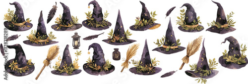 witch hat watercolor clipart
