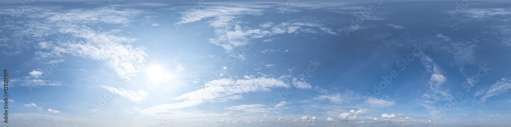 Seamless panorama with blue sky 360-degree view and beautiful clouds for use in 3D graphics as sky domes or for post-processing of drone shots
Seamless panorama with blue sky 360-degree view and beautiful clouds for use in 3D graphics as sky domes or for post-processing of drone shots