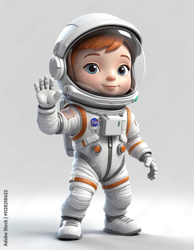 Cute astronaut in spacesuit waving happily, suitable for kids educational materials, posters, science fiction designs, or spacerelated content. Cute astronaut in spacesuit waving happily, suitable for kids educational materials, posters, science fiction designs, or spacerelated content.