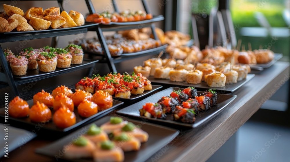 Delicious Appetizers Arranged On A Multi Tiered Display Delicious Appetizers Arranged On A Multi Tiered Display